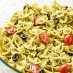 A big delicious bowl of Incredibly Easy Pesto Pasta Salad - just 6 simple ingredients for the best make-ahead side dish! - ProjectMealPlan.com